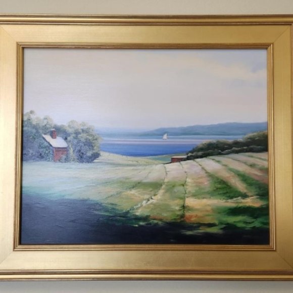 SEASIDE FARM LANDSCAPE ON BOARD BY ARNOLD J DESMARAIS